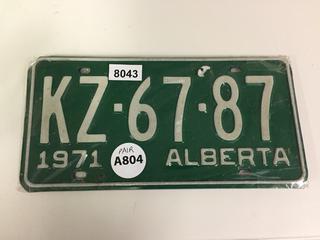 (2) 1971 Alberta License Plates.