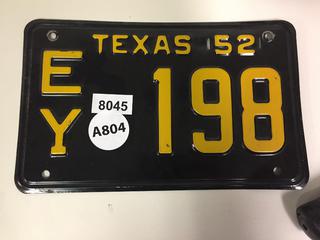 1952 Texas License Plate.