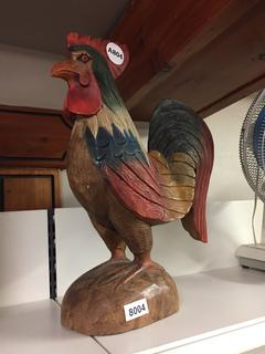 Wooden Rooster Statue. 18in. Tall.