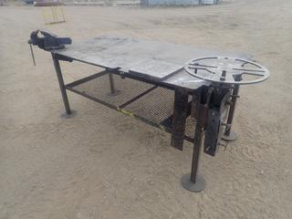 7ft X 42in X 37in Steel Work Table C/w Record No 6 Bench Vise And Manual Rotary Welding Positioner