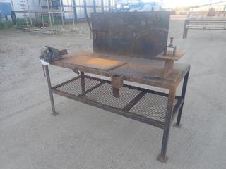 72in X 30in X 37in Steel Work Table C/w 61in Overall Height, Back Board, Record No 5 Bench Vise And Welding Positioner Bracket