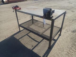 64in X 36in X 38 1/2in Steel Work Table C/w Record No 6 Bench Vise And Ridgid BC-610A 1/4-6in Pipe Vise