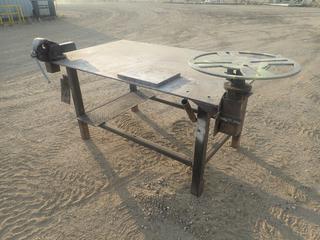 6ft X 43 1/2in X 36 1/2in Steel Work Table C/w Record No 5 Bench Vise And Manual Rotary Welding Positioner