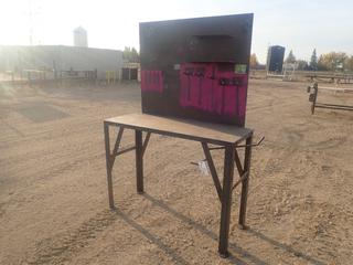 56 1/2in X 21 3/4in X 40 1/2in Steel Work Table C/w 80in Overall Height And Steel Back Board