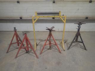 Qty Of (4) Pipe Stands C/w (1) 33 1/2in X 20in X 36in Roller Stand