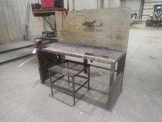 6ft X 30in X 36 1/2in Steel Work Table C/w 67in Overall Height, Stand And Record No 5 Bench Vise