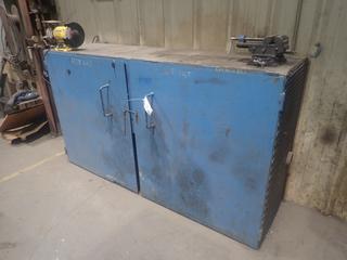 7ft X 2ft X 4ft Steel Bench/Storage Cabinet C/w 6in Press Vise And ITC Model IBG 120V 6in Bench Grinder