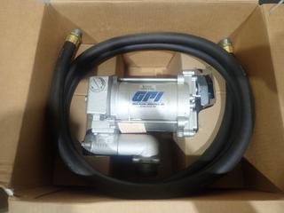 GPI Model M-3120-AL 115V 20GPM Fuel Transfer Pump C/w Automatic Nozzle And 12ft X 3/4in Hose. SN B52254565 *Unused*