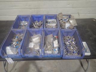 Qty Of Storage Bins C/w Tees, Joiners, 3/4in Connectors, 1/2in Male Connectors And Assorted Fittings