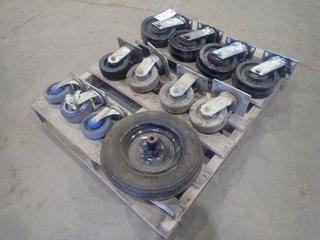 Qty Of Assorted Casters C/w Wheelbarrow Tire