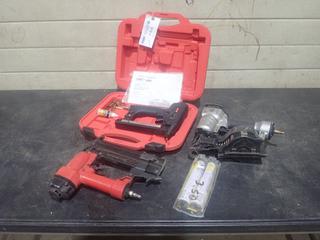 Craftsman 1/2in Pneumatic Crown Stapler C/w Model 8094997 3/4in - 1 3/4in Pneumatic Coil Roofing Nailer, King Model 8210NS Nailer/Stapler And (2) Paslode Fuel Cells