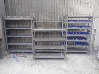 Qty Of (3) 51in X 12in X 6ft Shelving Units C/w Qty Of Storage Bins