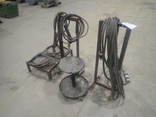 (2) Steel Stands C/w Welding Cable w/ Stingers, (2) 30A 600V Extension Cords, (1) Steel Step And Portable Stool