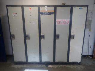 (1) Bank Of Lockers w/ 5-Doors, 21in(L), 18in(D), 75 1/2in(H) *Note: Buyer Responsible For Loadout*