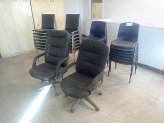 Qty Of (14) Plastic Stackable Chairs C/w (13) Stackable Office Chairs And (2) Task Chairs *Note Located Upstairs Buyer Responsible For Loadout*