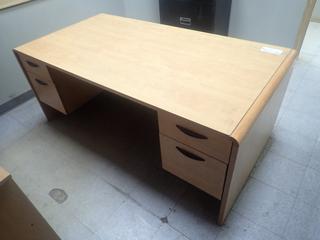 6ft X 3ft X 29 1/2in Office Desk C/w 30in X 18in X 40in 3-Drawer Filing Cabinet, 3ft X 1ft X 6ft Bookshelf And 2ft X 16in X 30in Shelf *Note: Located Upstairs Buyer Responsible For Dismantle And Loadout*