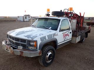 1995 Chevrolet Cheyenne 3500 Anchor Truck Drilling Equipment 4X4 c/w 6.5L, Manual, Storage Box, LT215/85R16 Tires, Dually, Hyd. Drill, Showing 270,747 Kms, VIN 1GBJK34FXSE227883 **AB Registered** (PL0230)