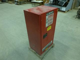 JustRite Flammable Liquid Storage Cabinet C/w Working Shop Vac and Other Assorted Items, 18 In. x 23 In. x 44 In. (Z)