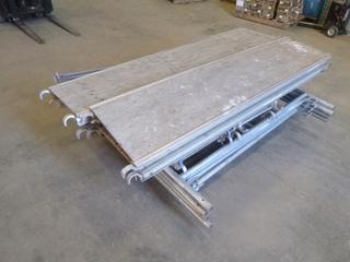 (4) 81 In. Scaffold Planks, Qty of Scissor Braces, (4) 5 In. Scaffolding End Frames, (4) 4 Ft. Scaffold Planks and Qty of Casters