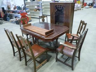 Vintage Dining Set Includes Table, Table Leaf, (6) Chairs, China Cabinets and Table Glass, Table 54 In. x 42 In., China Cabinet 76 In. x 14 In. x 58 In. (Z)