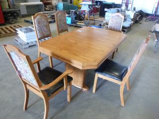 Dining Table w/ (5) Chairs, C/w Center Leaf, 66 In. x 41 In. (J-5-3, K-5-1)