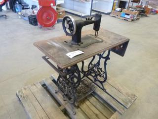 Domestic Antique Pedal Cabinet Sewing Machine w/ Drop Leaf and (1) Side Drawer *Note: Incomplete* (Z)