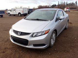 2012 Honda Civic Coupe c/w 1.8L, A/T, A/C, Sunroof, 205/55R16 Tires, Showing 89,784 Kms, VIN 2HGFG3B56CH003003 *Note: Dent In Front Bumper*