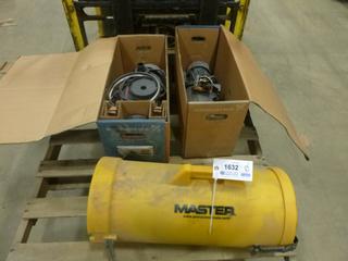 (1) Grundfos 3/4 HP Pump, (1) Grundfos 1 HP Pump w/ Master 8 In. x 25 Ft. Duct Canister (R42)