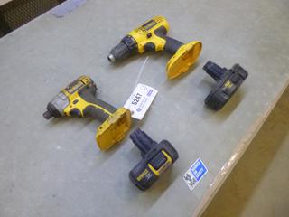 (1) DeWalt Cordless 1/4 In. Impact Driver, (1) DeWalt Cordless 1/2 In. Drill C/w Battery *Note: Working Condition Unknown*  (F-2)