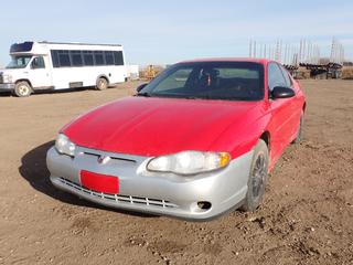 2002 Chevrolet Monte Carlo SS Coupe c/w 3.8L V6, A/T, A/C, Leather, Sunroof, 225/60R16 Tires, Showing 210,519 Kms, VIN 2G1WX15K029148222 *Note: No key, No Ignition, Running Condition Unknown, Rust*