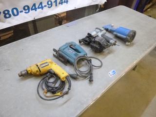 (1) Makita Jigsaw, (1) Hitachi Coil Nailer, (1) Pneumatic Riveter, (1) DeWalt 3/8 In. VSR Drill *Note: Working Condition Unknown* (F-2)