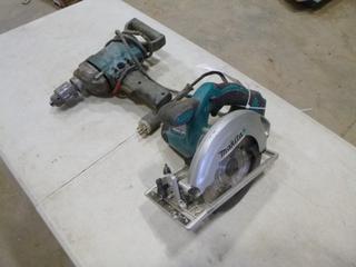 (1) Makita 13mm (1/2 In.) 6013 BR Drill, (1) Makita Cordless Circular Saw, Blade Size 6 1/2 In., *Note: No Battery, Working Condition Unknown* (F-1)