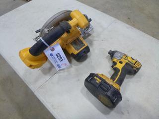 (1) DeWalt Cordless Circular Saw, (1) DeWalt Cordless Impact Driver w/ DeWalt 18V Battery *Note: Working Condition Unknown*  (F-1)