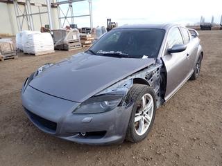 2004 Mazda RX8 Sedan c/w 1.3L Rotary, Manual, A/C, Fully Loaded, Sunroof, Racing Heat RX8 Revi Intake, 225/50R17 Front Tires, P235/55R17 Rear Tires, Showing 209,064 Kms, VIN JM1FE173340135481 *Note: Boost To Start, Needs Fenders and Exhaust Work, Exhaust With Car*