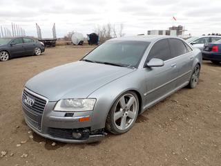 2007 Audi A8 AWD Sedan c/w 4.2L FSI V8, A/T, A/C, Leather, Sunroof, Heated Seats, 255/40R19 Tires, VIN WAULV44E37N025450 *Note: Needs Running Condition Unknown, Needs Key Cut, Front End Work, Front Bumper Torn, Cracked Windshield*