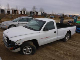 1997 Dodge Dakota Sport Regular Cab Pickup C/w 3.9L, V6, A/T. VIN 1B7FL26X9VS287903 *Note: Damaged, Running Condition Unknown* **Located Offsite at 21220-107 Avenue NW, Edmonton, For More Information Contact Richard at 780-222-8309**