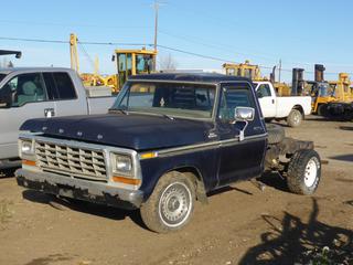 1978 Ford F150 Ranger Cab And Chassis C/w 7.5L, V8, A/T And 235/75 R15 Tires. Showing 57,716kms. VIN F15JLCD5162 *Note: Running Condition Unknown, Was Running When Parked* **Located Offsite at 21220-107 Avenue NW, Edmonton, For More Information Contact Richard at 780-222-8309**