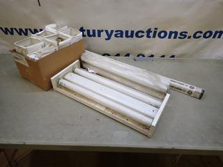 Qty of Philips 300W Light Bulbs C/w Light Fixture and 2 Ft. Long Fluorescent Lights w/ 36 In. Cool White Fluorescent Light Bulbs (P23)