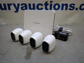 Netgear VMB3000 Base Station w/ (4) Wireless Security Cameras, SN 48C3597CA0321 *Note: Working Condition Unknown* (G1)