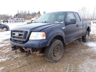 2005 Ford F-150 Extended Cab 4X4 Pickup c/w 5.4L, A/T, Penda Skid Resistor Drop-In Box Liner, 265/70R17 Tires, Showing 206,331 Kms, VIN 1FTPX14525NA46543 *Note: Running Condition Unknown, No Battery, Passenger Front Tire Flat, Front Driver Tire Is Spare, Front Bumper Missing, Hood Latch and Backup Camera Unattached, Rust, Dented Side Panel, Cracked Windshield*