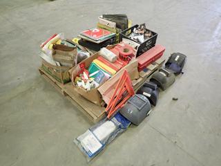 Qty of Assorted Placard Holders, Road Safety Equipment Flares, Danger Tape, Etc (V33)