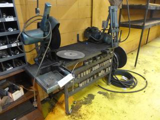 Pipe Clamp Machine, Cutoff Saw and Stand, c/w Various Sizes Of Dies, Blades and More