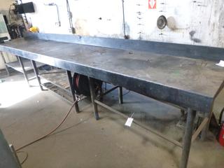 Wood Work Table W/ Steel Top, Approx. 192 In. X 30 In. X 36 In., (1) Vise, *Note: Hose Reel Not Included*