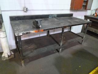 Steel Work Table, Approx. 96 In. X 38 In. X 38 In., w/ (1) Vise
