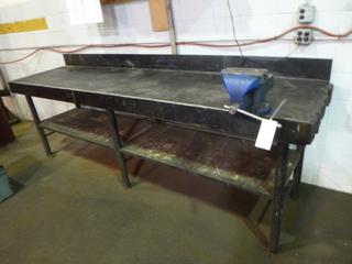 Steel Work Table, Approx. 120 In. X 30 In. X 38 In., w/ (1) Vise