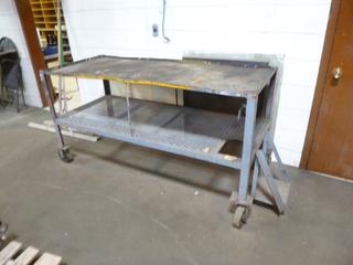 Steel Work Table, Approx. 72 In. X 33 In. X 37 In., On Castors