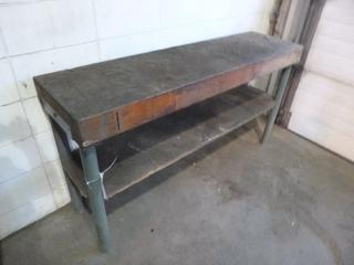 Wood Work Table, Approx. 66 In. X 18 In. X 35 In., Metal Legs
