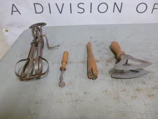 (2) Pie Crust Shape Rollers, (1) Rolling Cutter, (1) Hand Crank Mixer
