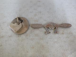 (1) H Disston & Sons Saw Blade Holder/Stand, (1) Rhodes Manufacturing Co. Blade Sharpener)
