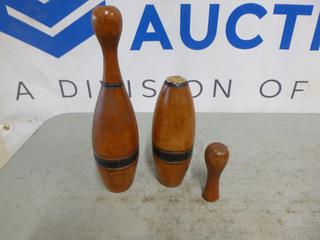 Pair of Bowling Pins, (1) W/ Top Broken Off